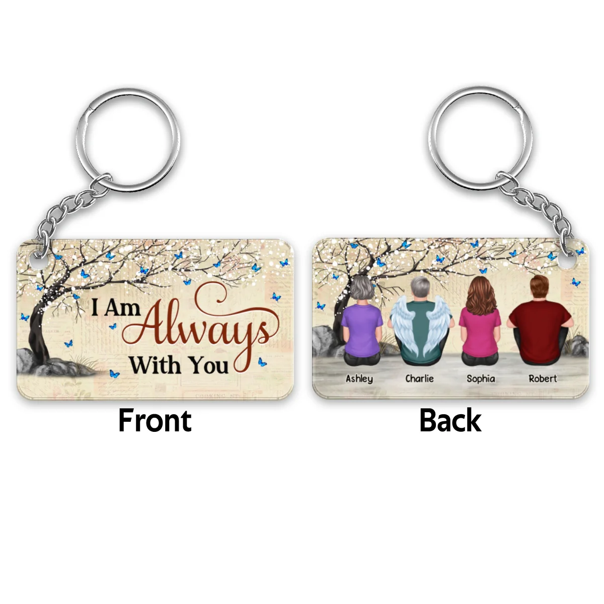 Cardinal Blossom Tree Old Paper Family Memorial Remembrance Sympathy Keepsake Personalized Acrylic Keychain - Image 4