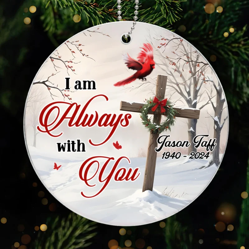 Cardinal Cross Christmas Wreath Personalized Acrylic Ornament, Christian, Jesus - Image 10