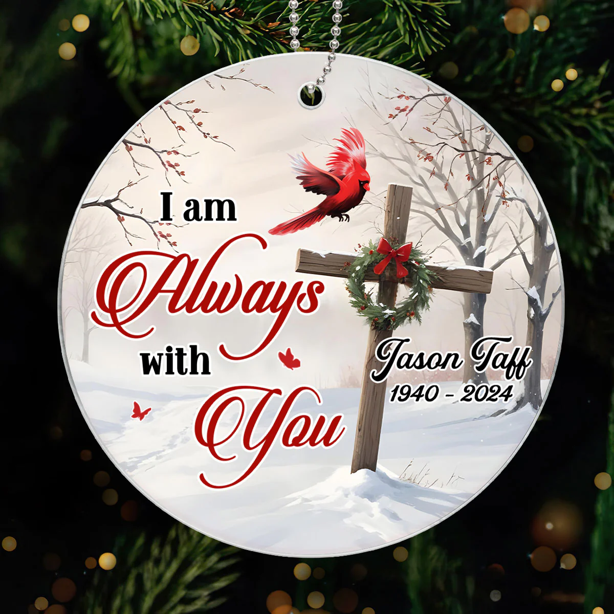 Cardinal Cross Christmas Wreath Personalized Acrylic Ornament, Christian, Jesus - Image 7