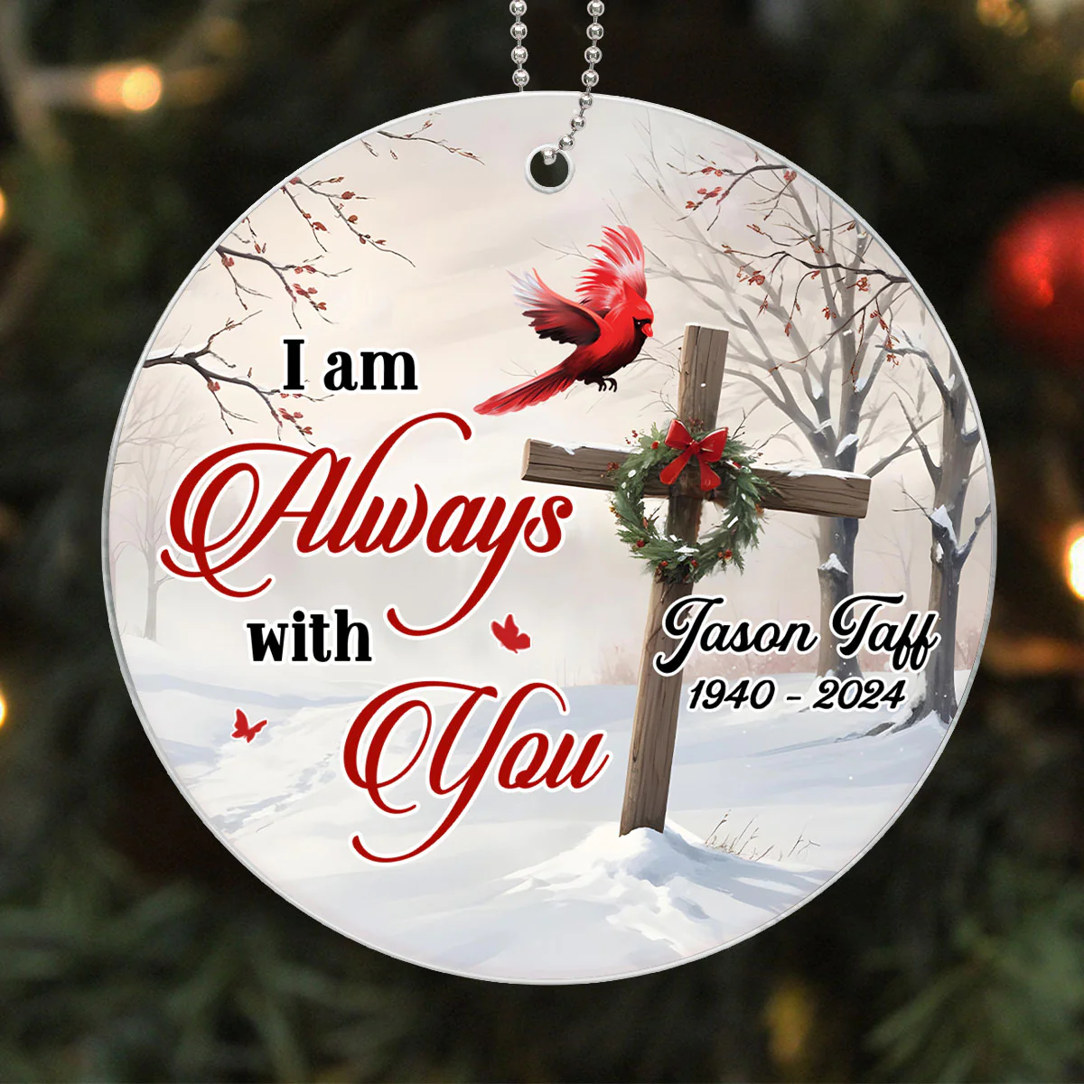 Cardinal Cross Christmas Wreath Personalized Acrylic Ornament, Christian, Jesus - Image 8
