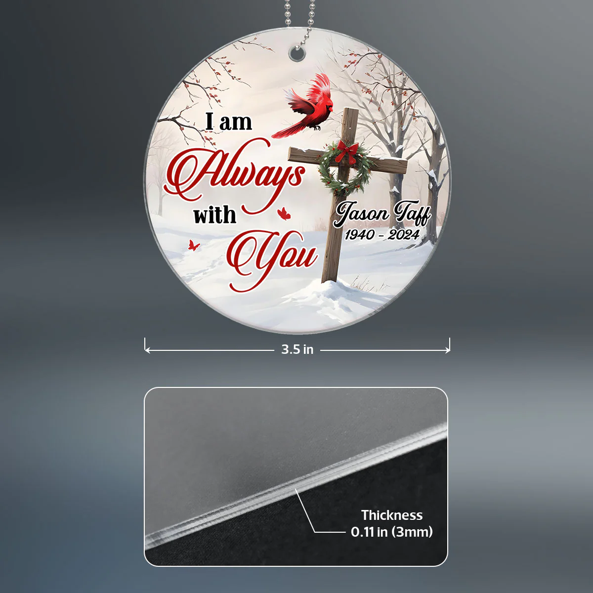 Cardinal Cross Christmas Wreath Personalized Acrylic Ornament, Christian, Jesus - Image 9