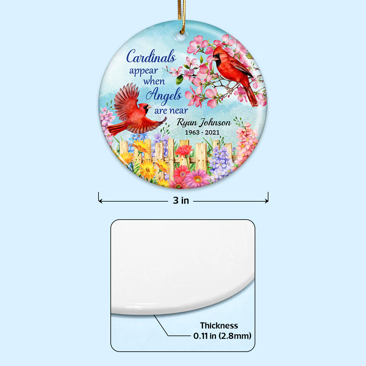 Cardinal Flowers Memorial Personalized Circle Ornament - Image 7