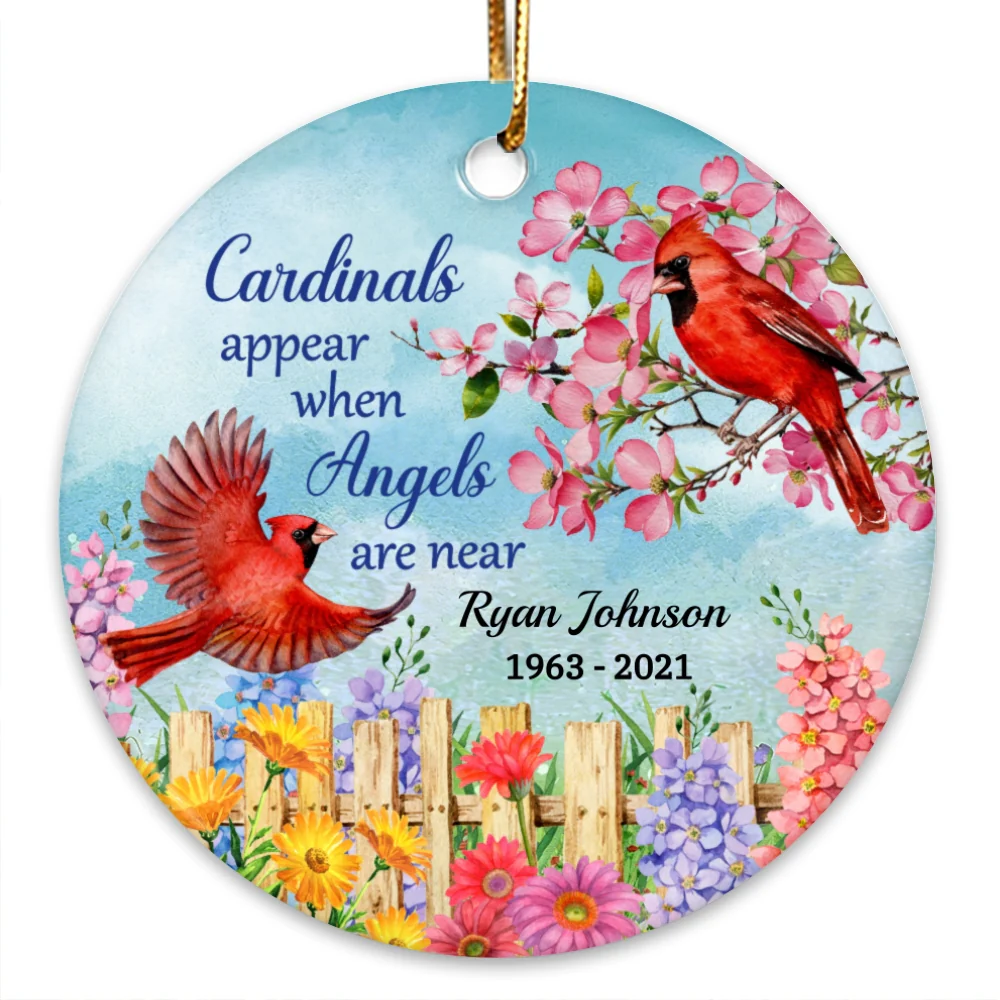 Cardinal Flowers Memorial Personalized Circle Ornament - Image 9