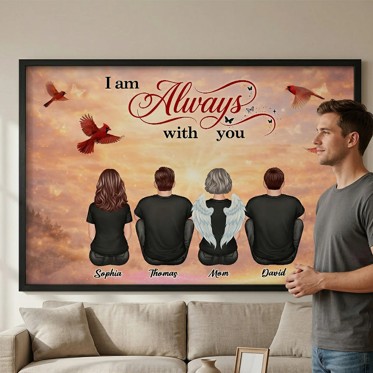Cardinal Heaven Sky Family Memorial Always With You - Personalized Poster - Gift For Memorial, Sympathy Gift, Remembrance Gift - Image 6