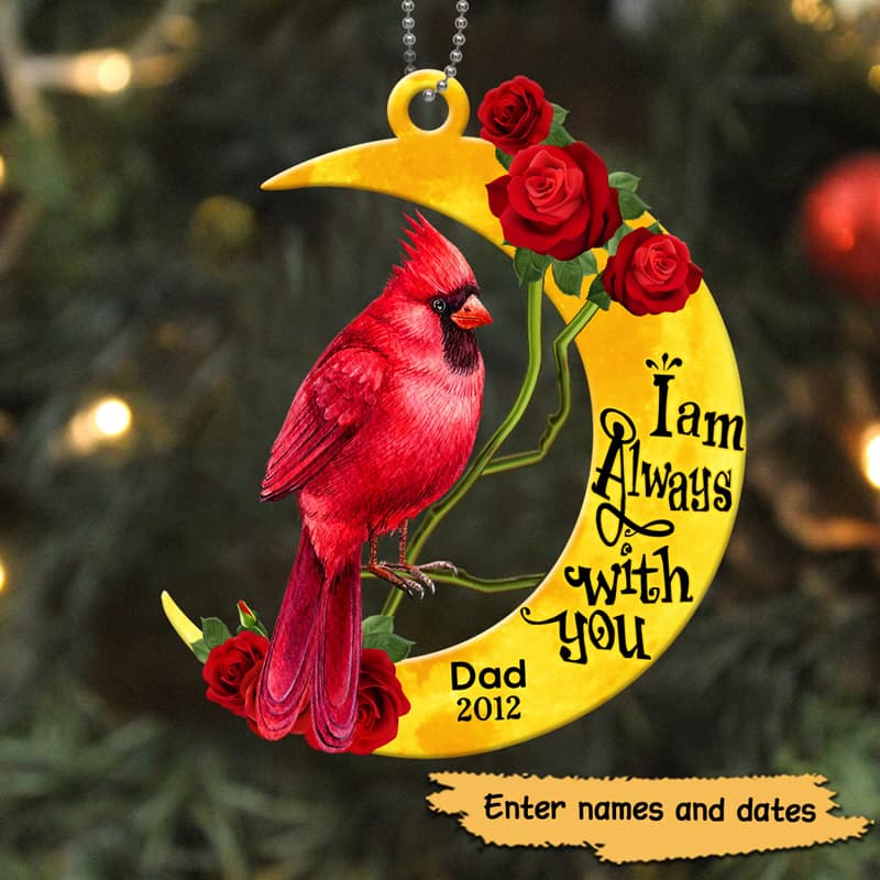 Cardinal Memorial Moon Rose Personalized Acrylic Ornament - Image 2