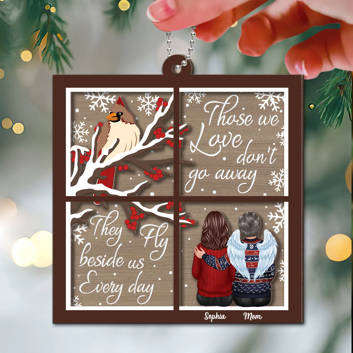 Cardinal Memorial Window Shaped Personalized 2-Layer Wooden Ornament - Image 3