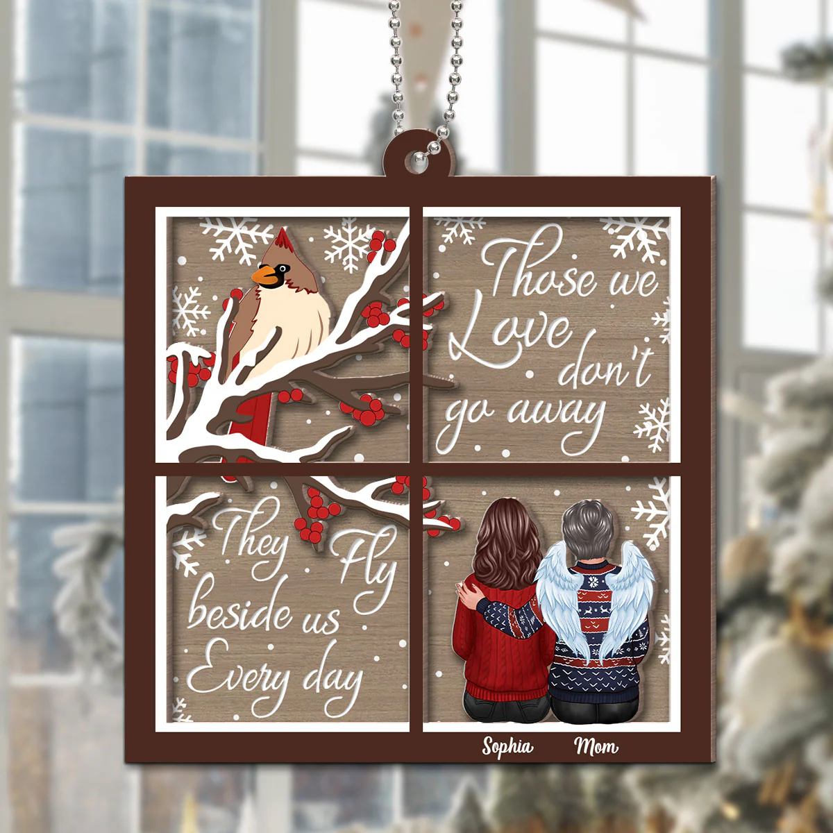 Cardinal Memorial Window Shaped Personalized 2-Layer Wooden Ornament - Image 7