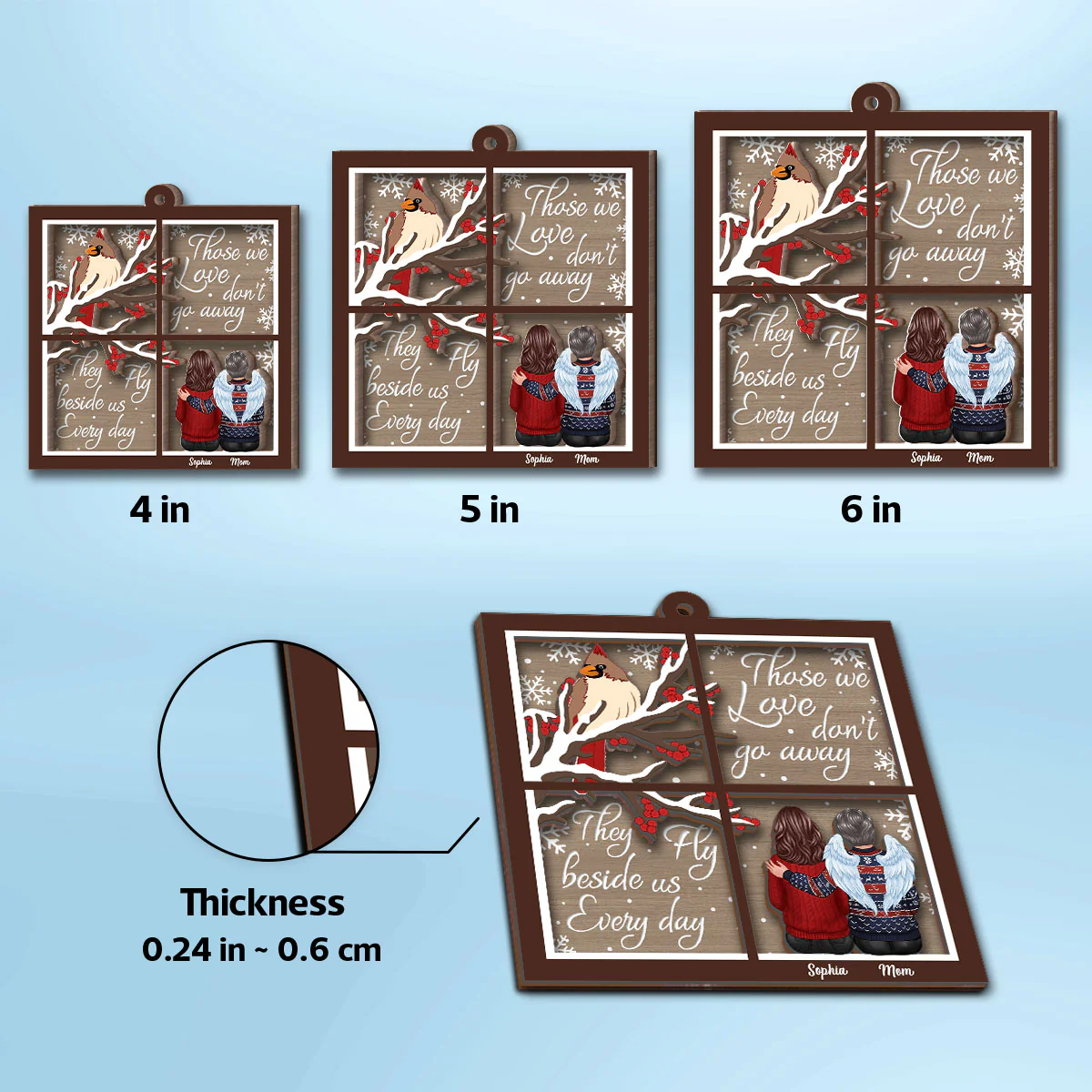 Cardinal Memorial Window Shaped Personalized 2-Layer Wooden Ornament - Image 9