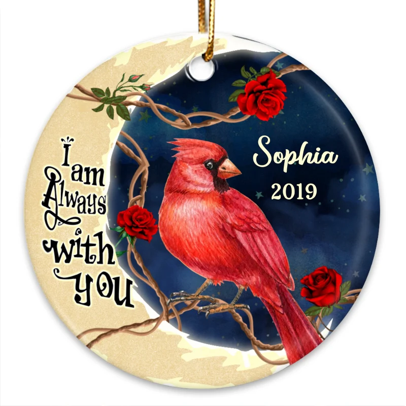 Cardinal Moon Always With You Memorial Personalized Circle Ornament - Image 3