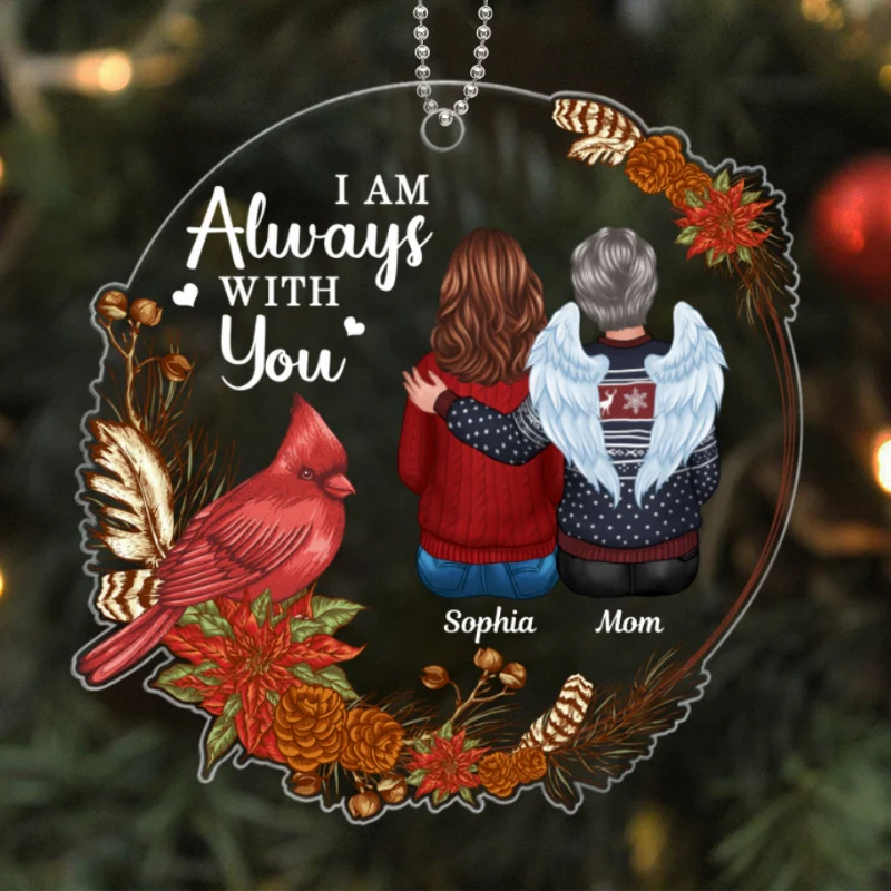Cardinal Poinsettia Wreath Always With You Family Memorial Keepsake Sympathy Remembrance Gift Personalized Acrylic Ornament - Image 5