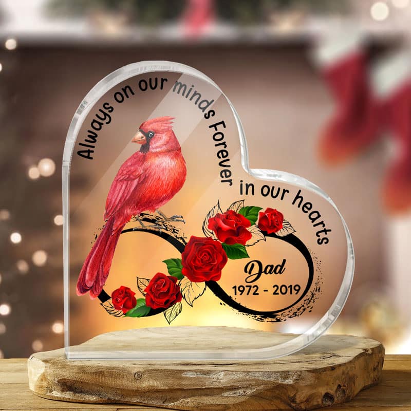 Cardinal Rose Always On My Mind Memorial Personalized Heart Plaque - Image 2