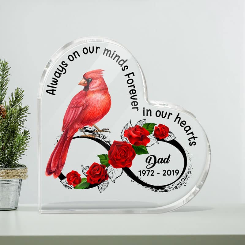 Cardinal Rose Always On My Mind Memorial Personalized Heart Plaque - Image 3