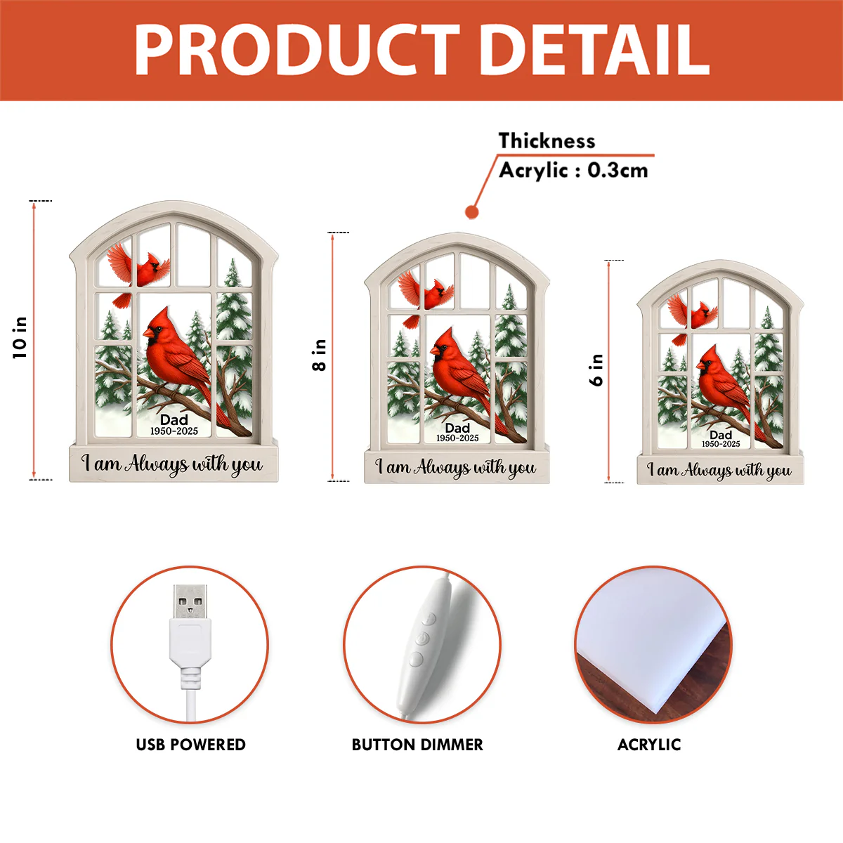 Cardinal Window Winter Scene - Personalized Light Box - Meaningful Memorial Keepsake - Image 11