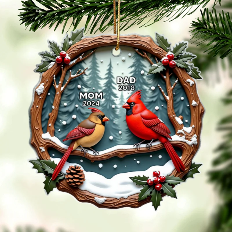 3D Effect Cardinals Dad Mom Memorial Berry Branch Christmas Personalized Acrylic Ornament, Sympathy Gift, Remembrance Gift - Image 8