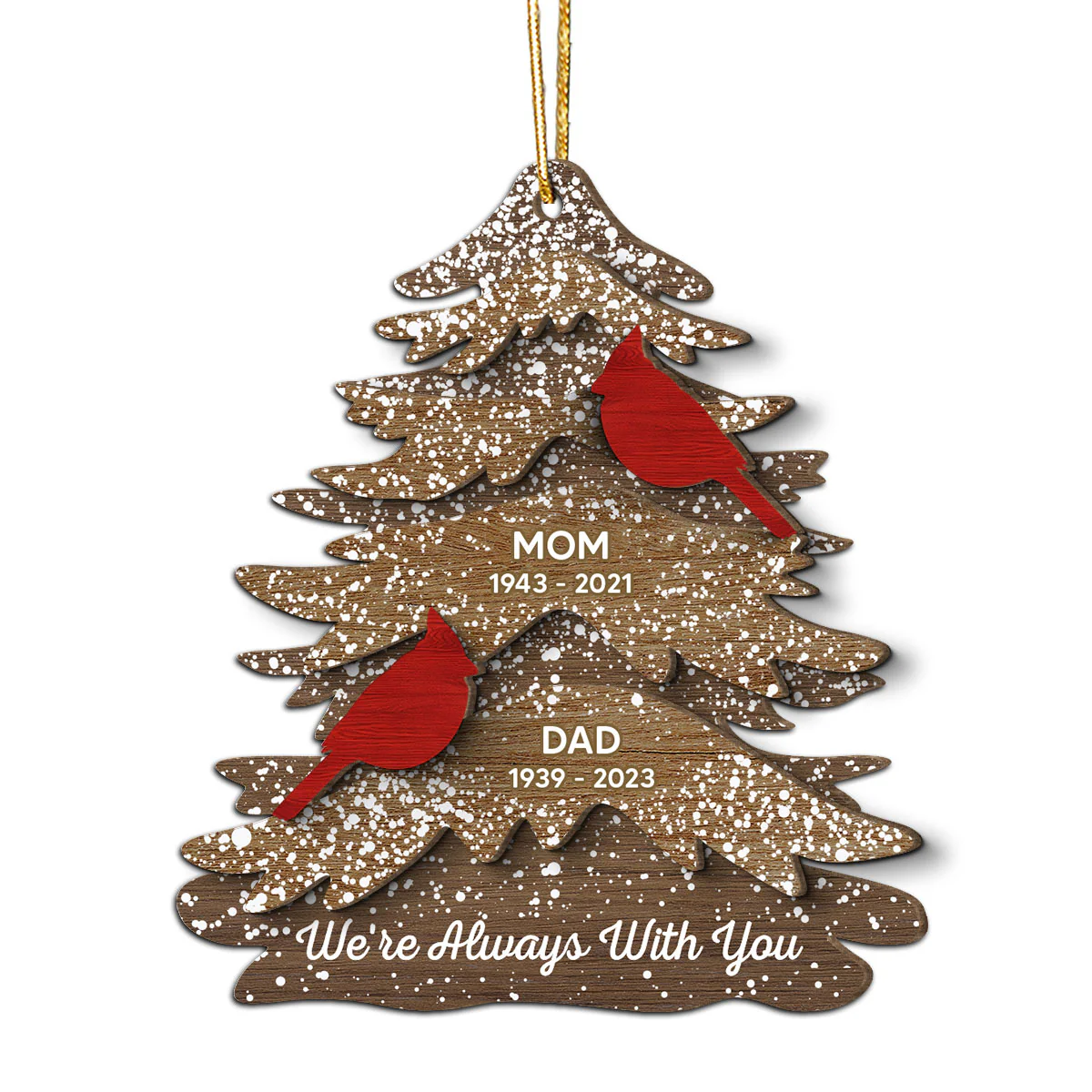 Cardinals Always With You Memorial Christmas Personalized 2-Layer Wooden Ornament, Christmas Decor, Sympathy Gift, Remembrance Gift - Image 3