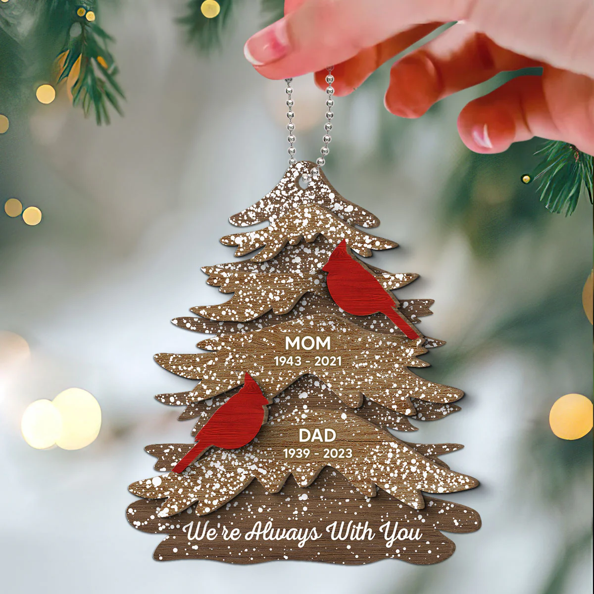 Cardinals Always With You Memorial Christmas Personalized 2-Layer Wooden Ornament, Christmas Decor, Sympathy Gift, Remembrance Gift - Image 4