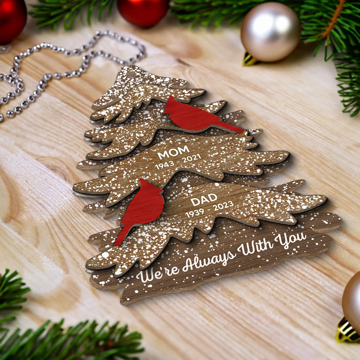 Cardinals Always With You Memorial Christmas Personalized 2-Layer Wooden Ornament, Christmas Decor, Sympathy Gift, Remembrance Gift - Image 5