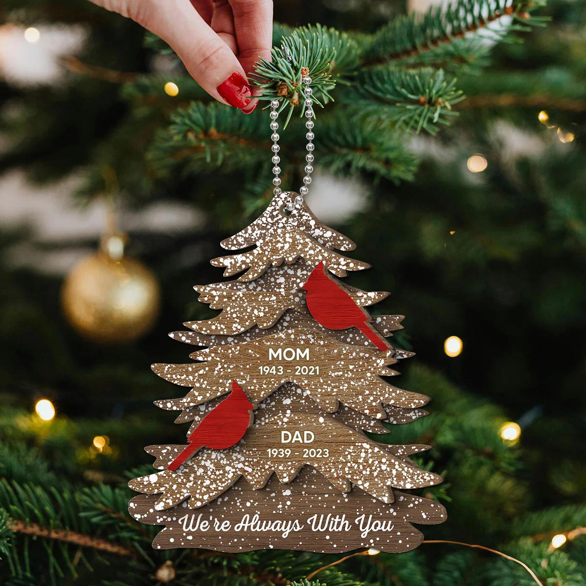 Cardinals Always With You Memorial Christmas Personalized 2-Layer Wooden Ornament, Christmas Decor, Sympathy Gift, Remembrance Gift - Image 6