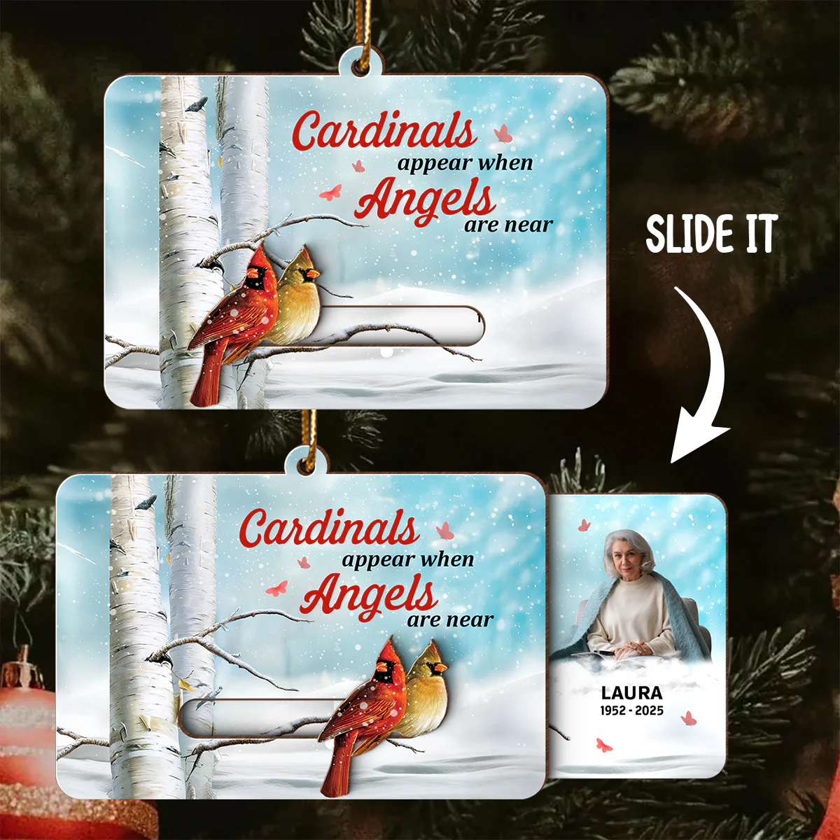 Cardinals Appear When Angels Are Near Custom Photo - Personalized Slider Ornament - Memorial Remembrance Keepsake - Image 3