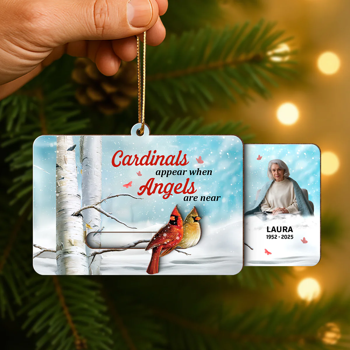 Cardinals Appear When Angels Are Near Custom Photo - Personalized Slider Ornament - Memorial Remembrance Keepsake - Image 4
