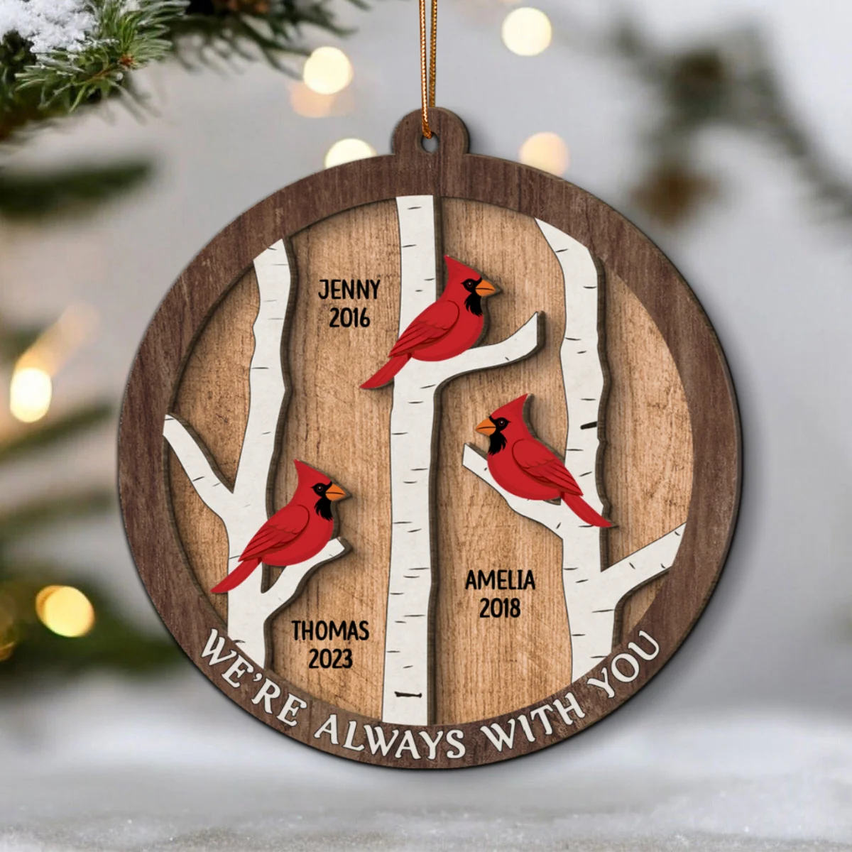 Cardinals Birch Tree Christmas Memorial Personalized 2-Layer Wooden Ornament, Sympathy Gift, Memorial Gift - Image 11