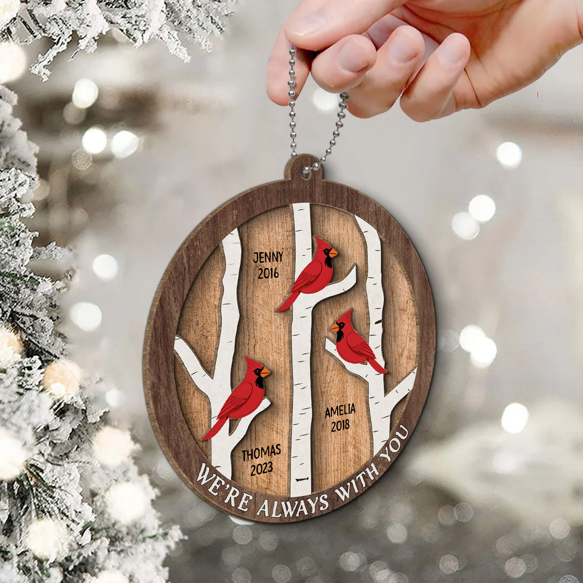 Cardinals Birch Tree Christmas Memorial Personalized 2-Layer Wooden Ornament, Sympathy Gift, Memorial Gift - Image 6