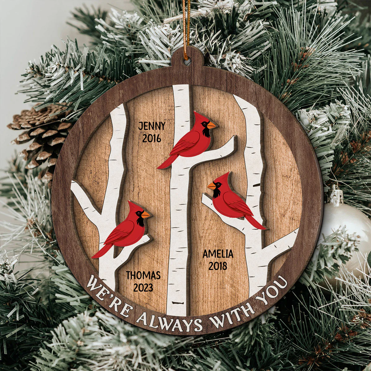 Cardinals Birch Tree Christmas Memorial Personalized 2-Layer Wooden Ornament, Sympathy Gift, Memorial Gift - Image 8