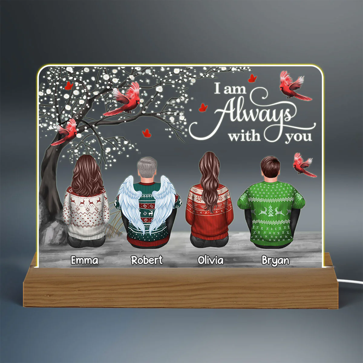 Cardinals Blossom Tree Always With You Family Memorial Remembrance Gift Christmas Personalized Custom Shape Acrylic Plaque Warm LED Night Light - Image 3