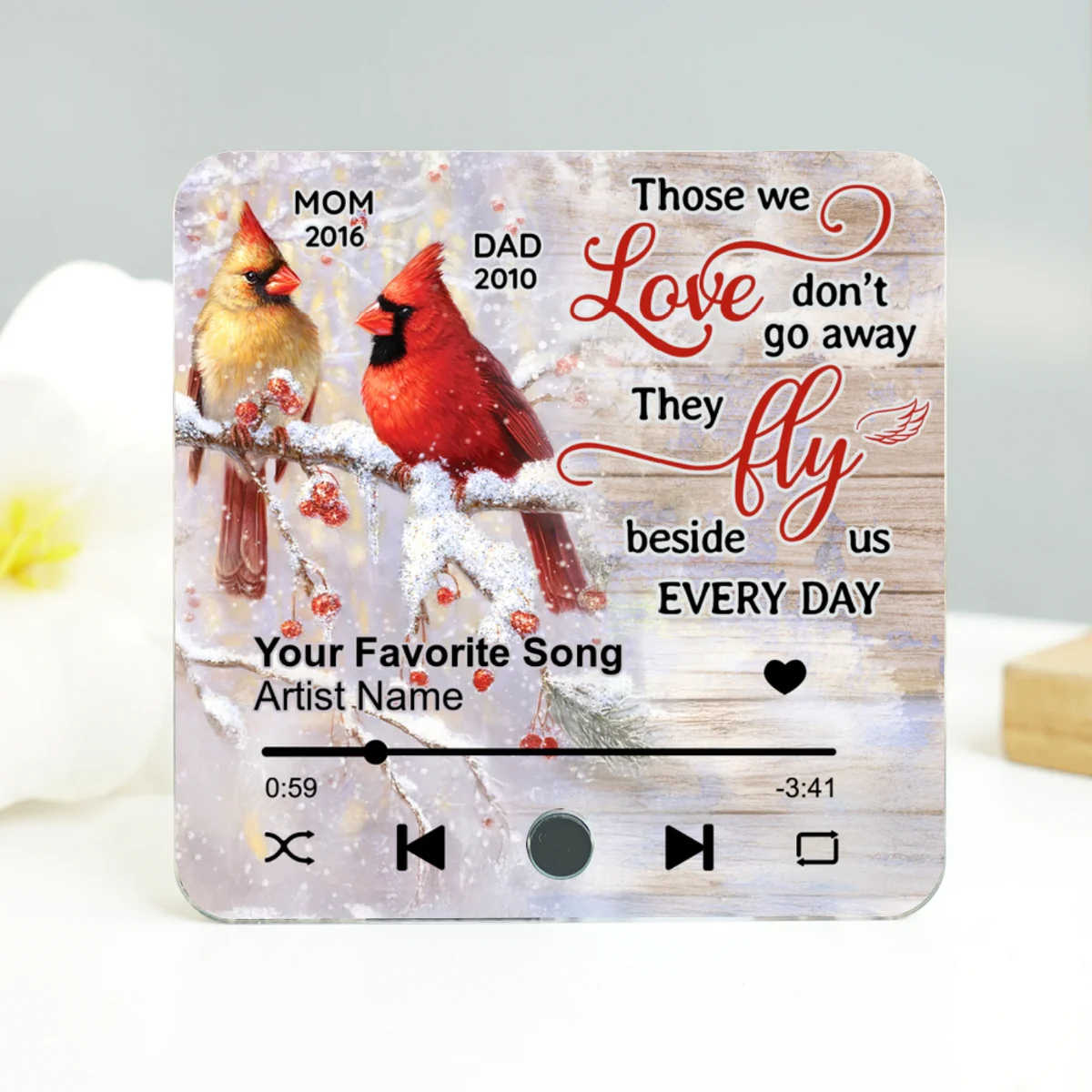 Cardinals Blossom Tree Dad Mom Memorial Personalized Music Fridge Magnet - Image 10