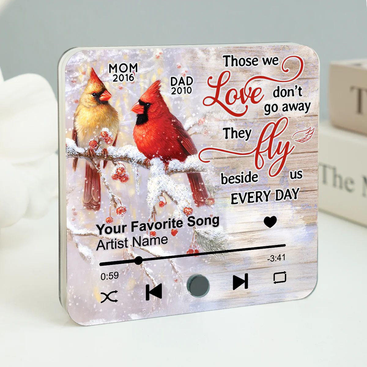 Cardinals Blossom Tree Dad Mom Memorial Personalized Music Fridge Magnet - Image 2