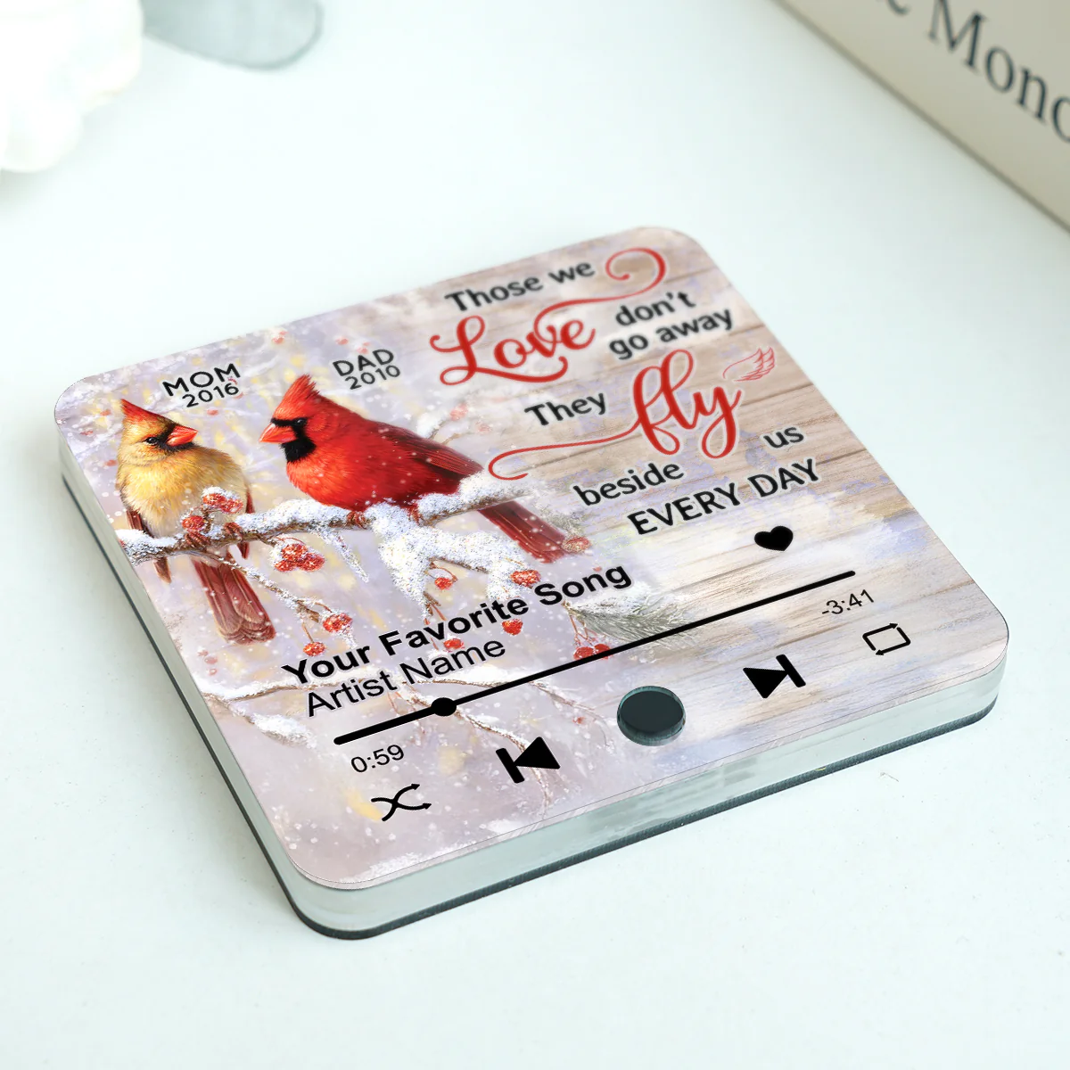 Cardinals Blossom Tree Dad Mom Memorial Personalized Music Fridge Magnet - Image 3