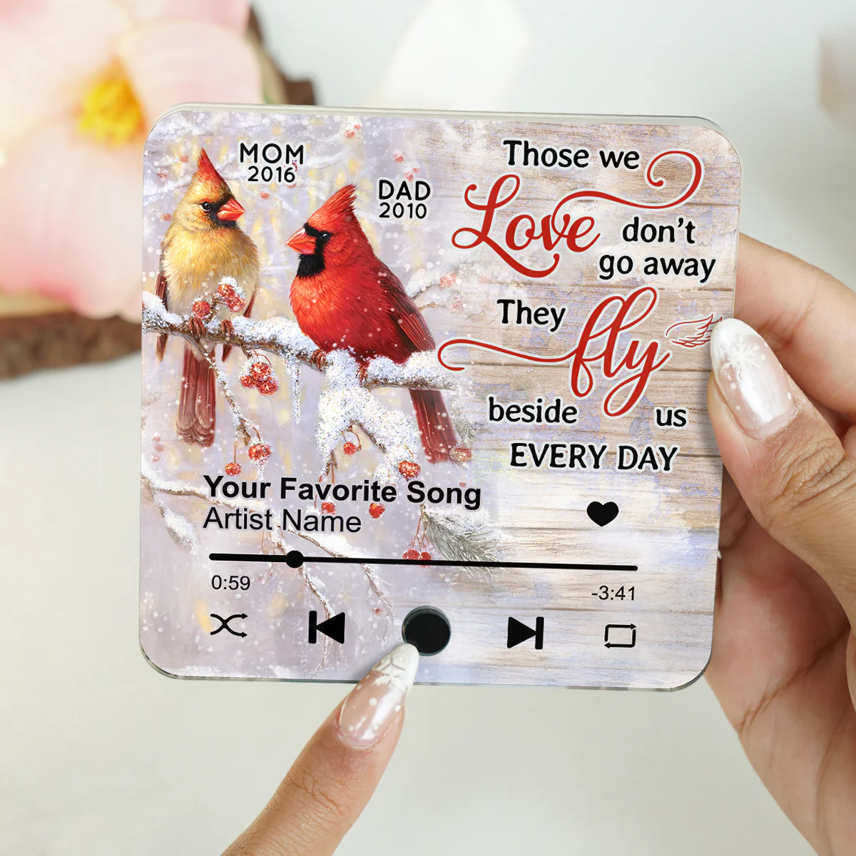 Cardinals Blossom Tree Dad Mom Memorial Personalized Music Fridge Magnet - Image 7