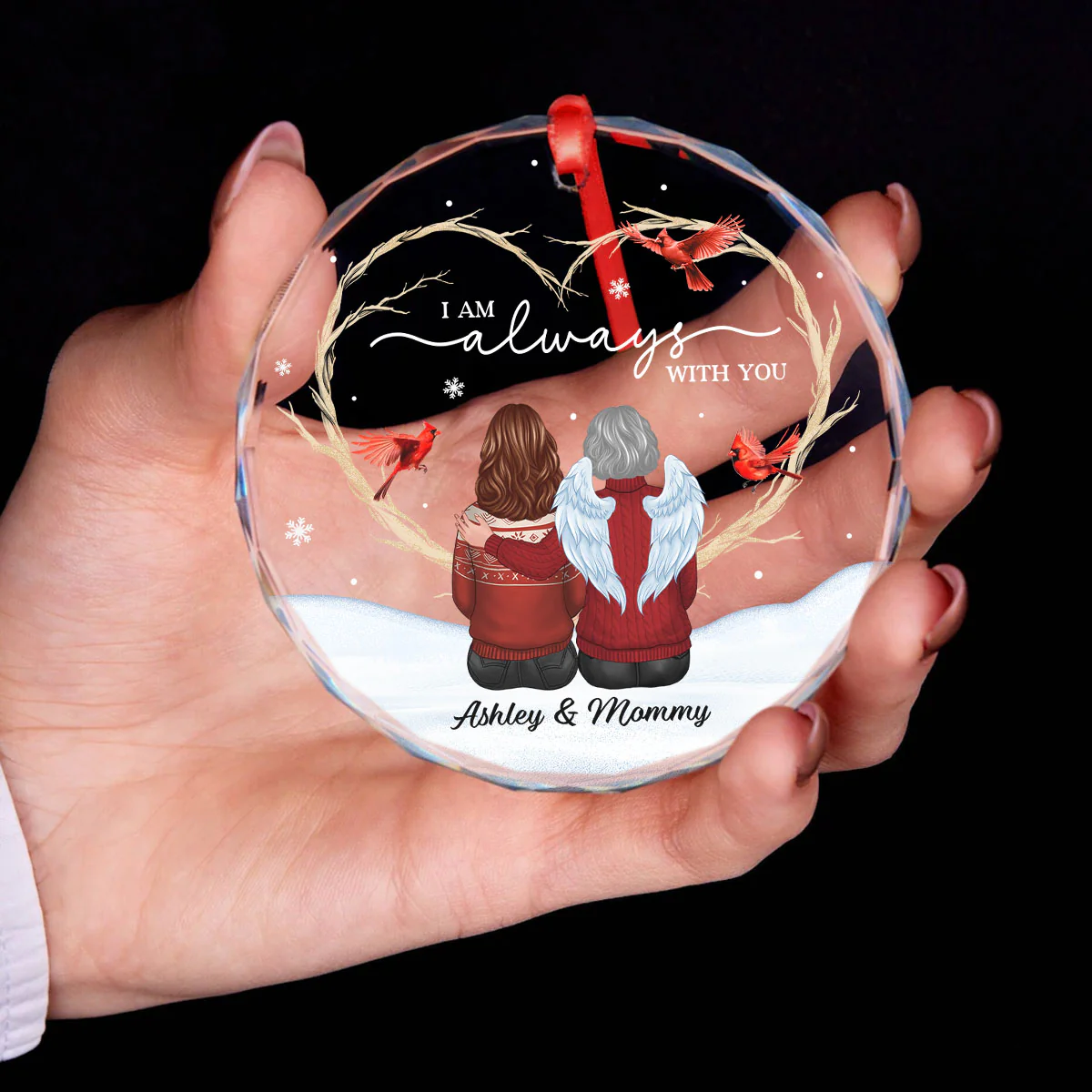 Cardinals Heart Branch Memorial Personalized Glass Ornament, Sympathy Keepsake - Image 10