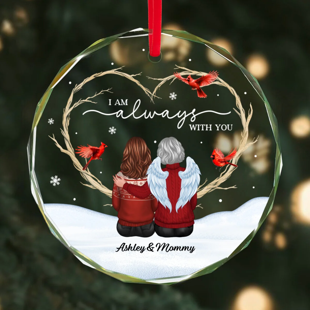 Cardinals Heart Branch Memorial Personalized Glass Ornament, Sympathy Keepsake - Image 12