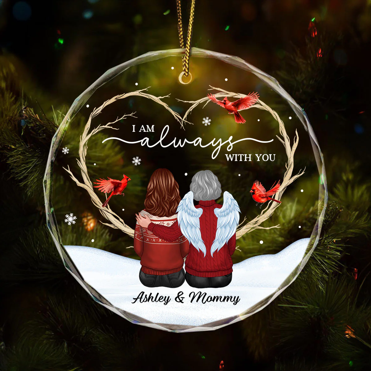 Cardinals Heart Branch Memorial Personalized Glass Ornament, Sympathy Keepsake - Image 5