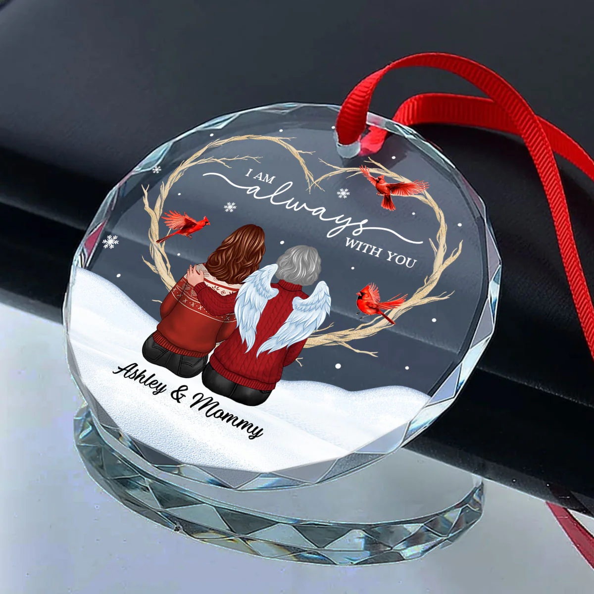Cardinals Heart Branch Memorial Personalized Glass Ornament, Sympathy Keepsake - Image 7