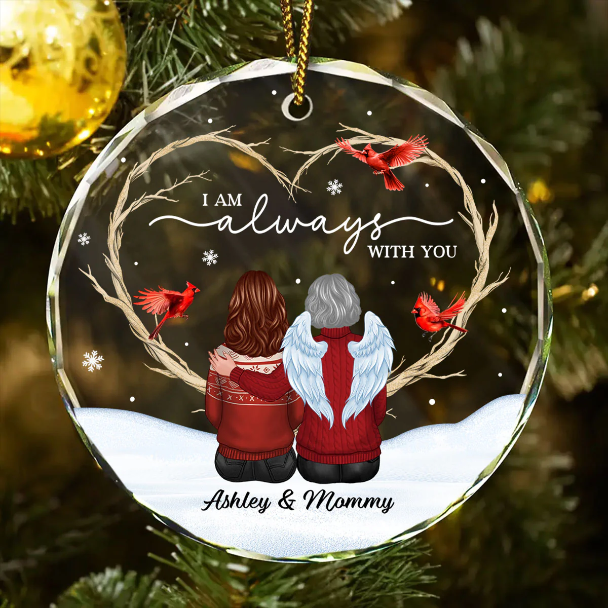 Cardinals Heart Branch Memorial Personalized Glass Ornament, Sympathy Keepsake - Image 8