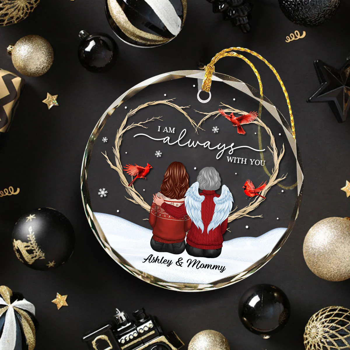 Cardinals Heart Branch Memorial Personalized Glass Ornament, Sympathy Keepsake - Image 9