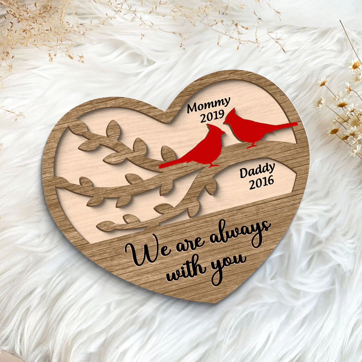 Cardinals Heart Dad Mom Memorial Personalized 2-Layer Wooden Plaque - Image 5