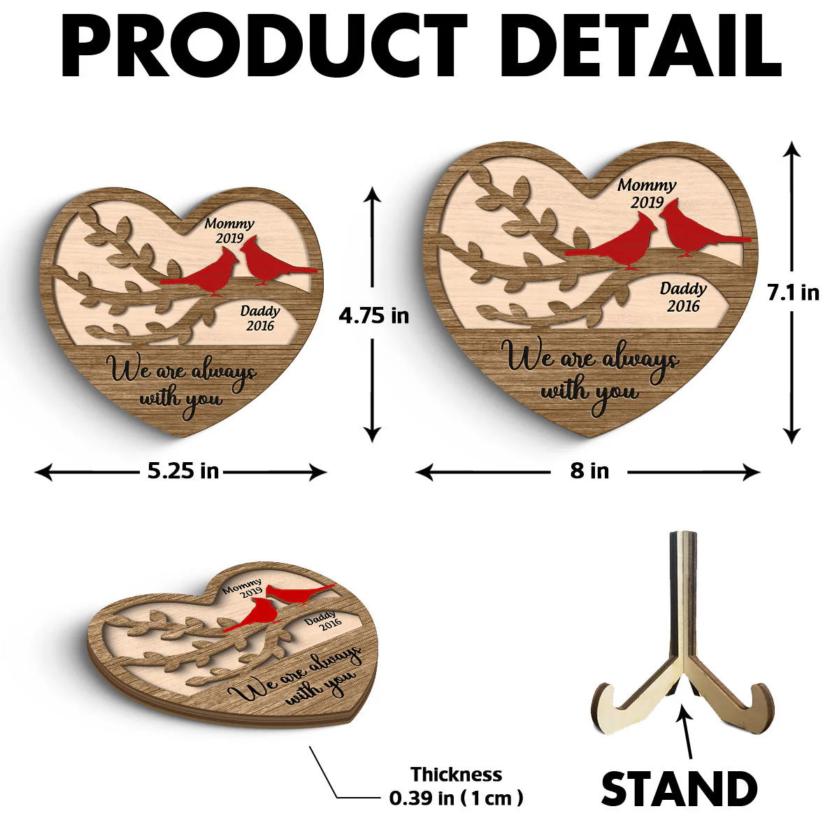 Cardinals Heart Dad Mom Memorial Personalized 2-Layer Wooden Plaque - Image 6