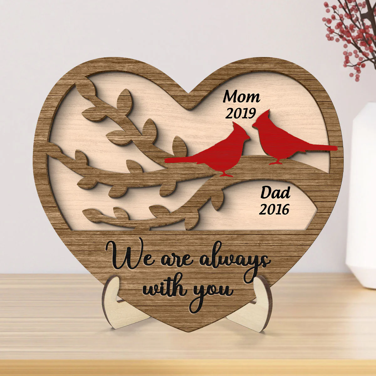 Cardinals Heart Dad Mom Memorial Personalized 2-Layer Wooden Plaque - Image 7