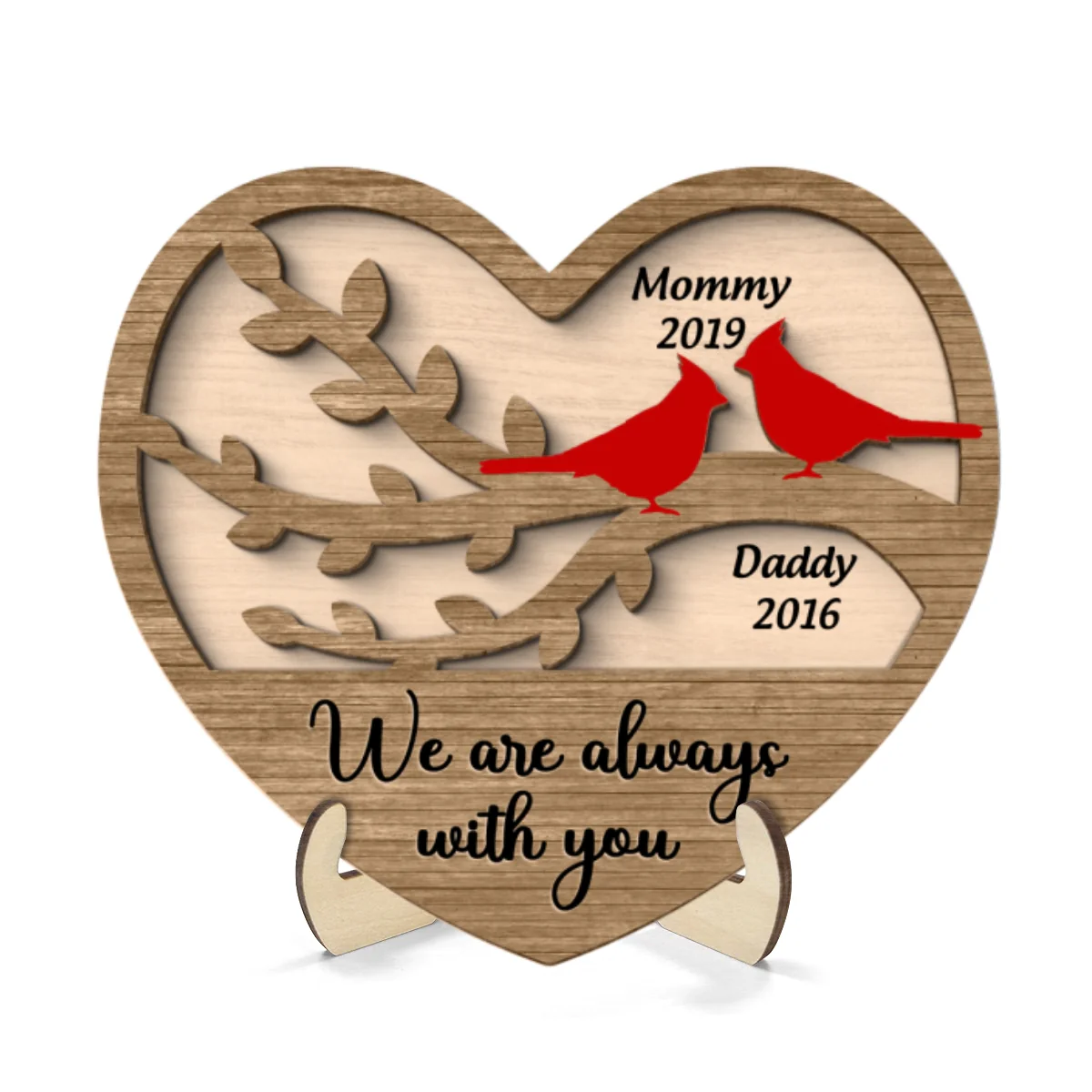 Cardinals Heart Dad Mom Memorial Personalized 2-Layer Wooden Plaque - Image 9