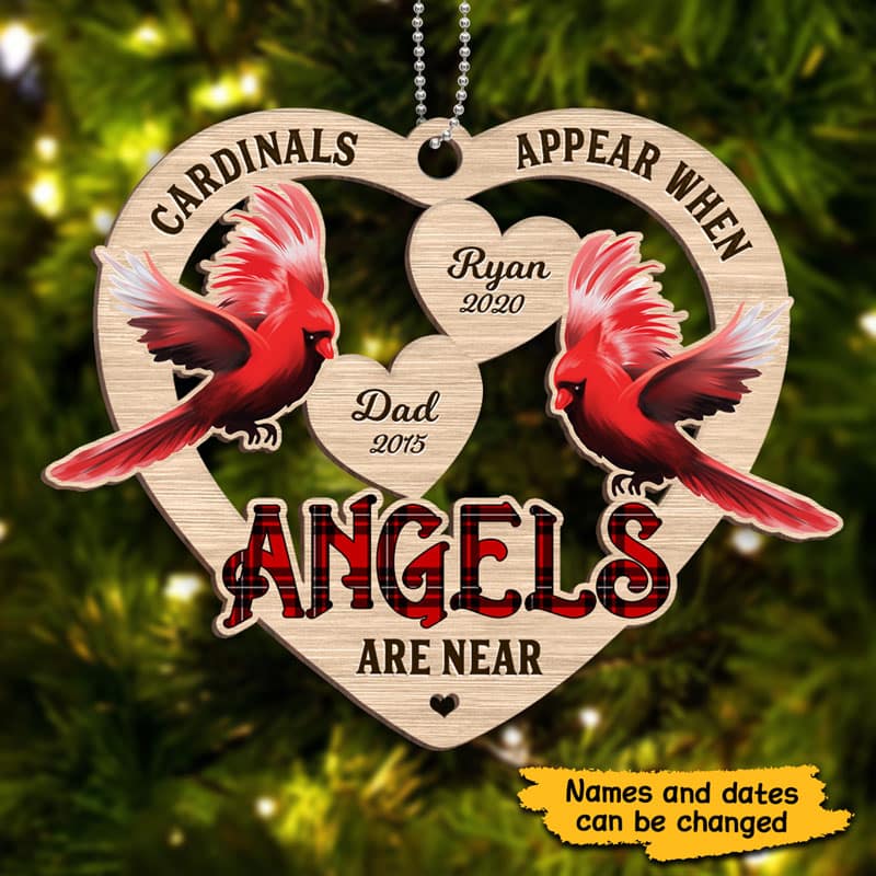Cardinals Heart Memorial Personalized Wooden Ornament - Image 2