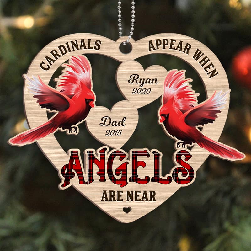 Cardinals Heart Memorial Personalized Wooden Ornament - Image 3