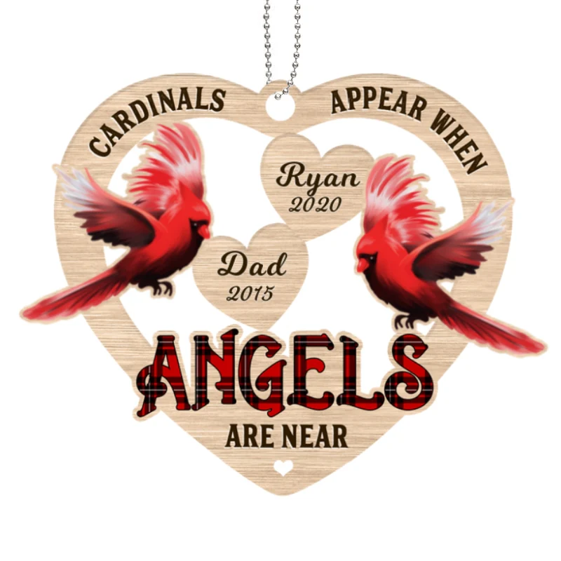 Cardinals Heart Memorial Personalized Wooden Ornament - Image 4