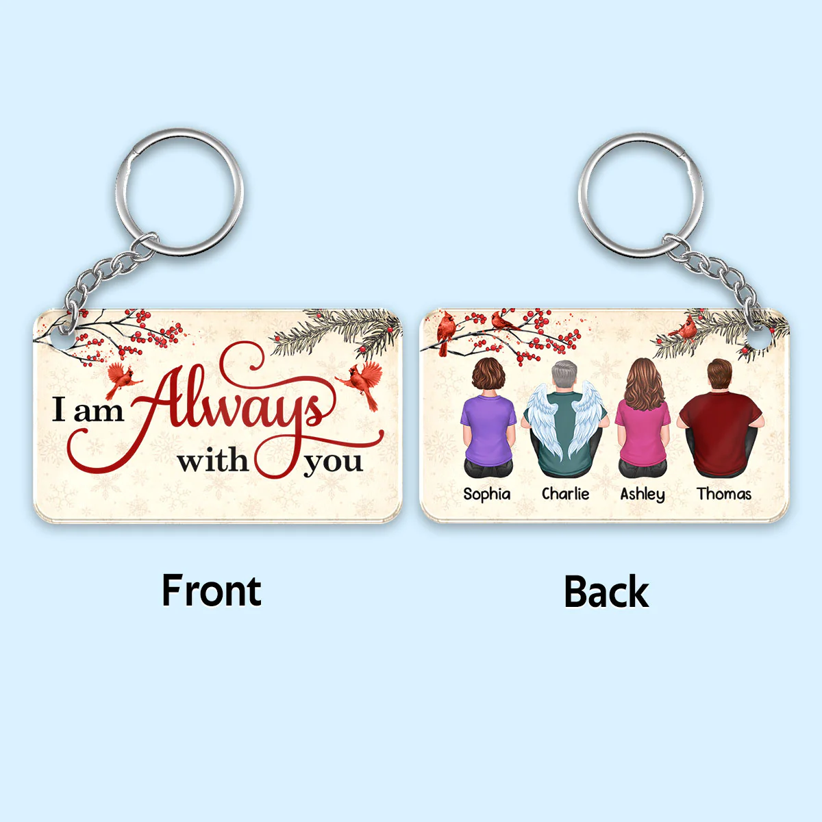 Cardinals On Branch Family Memorial Remembrance Keepsake Personalized Acrylic Keychain