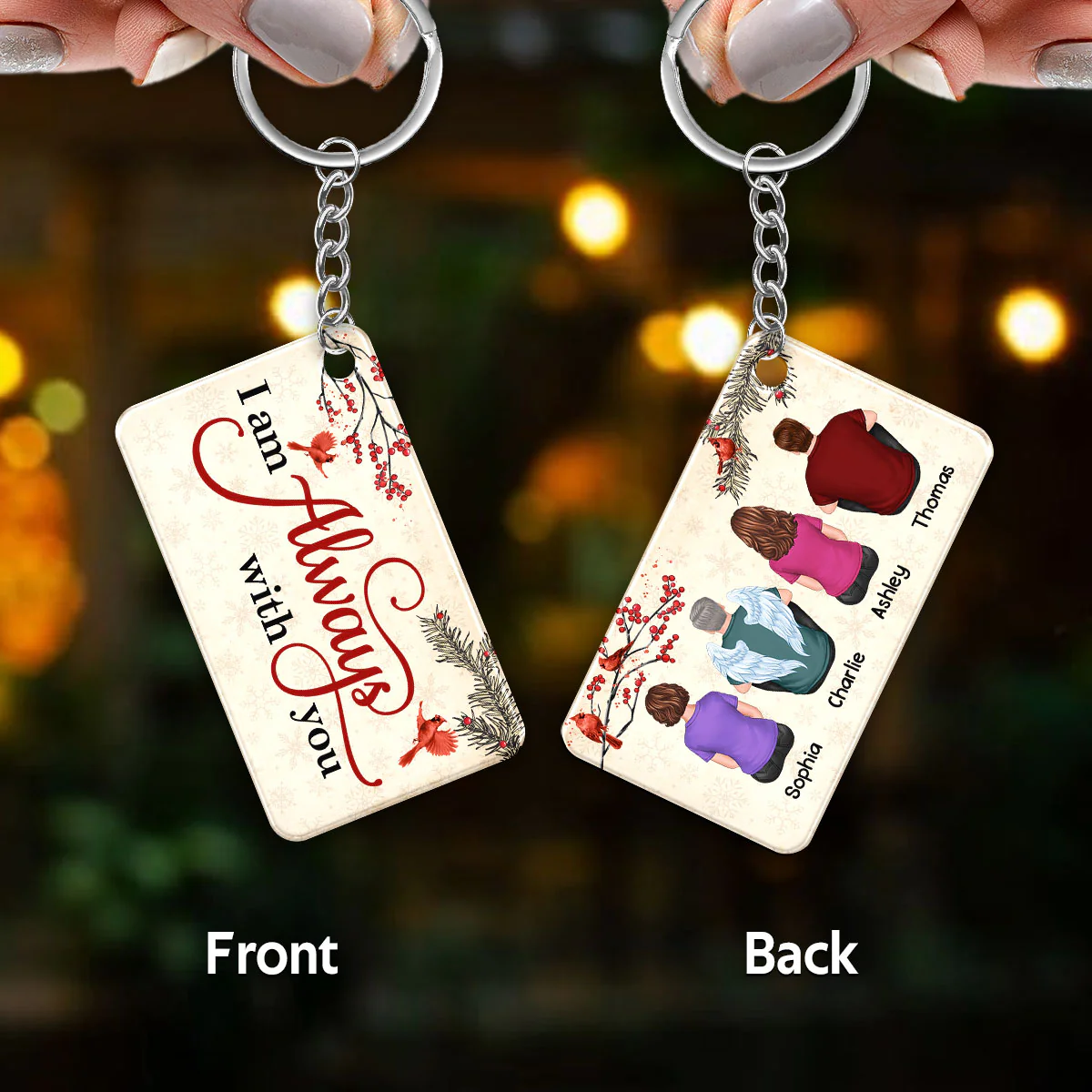 Cardinals On Branch Family Memorial Remembrance Keepsake Personalized Acrylic Keychain - Image 3