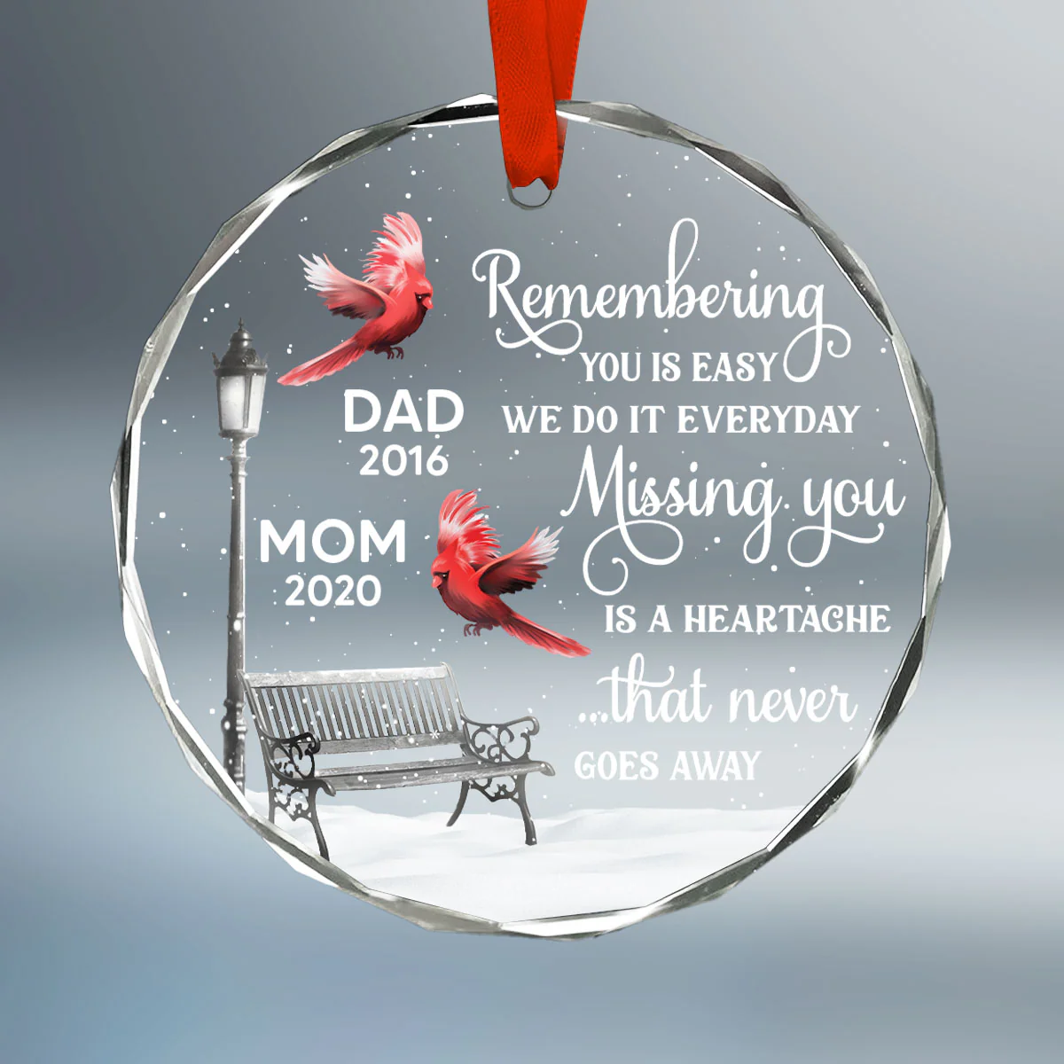 Cardinals Remembering You Memorial Personalized Glass Ornament, Christmas Decoration, Memorial Gift, Sympathy Gift - Image 2