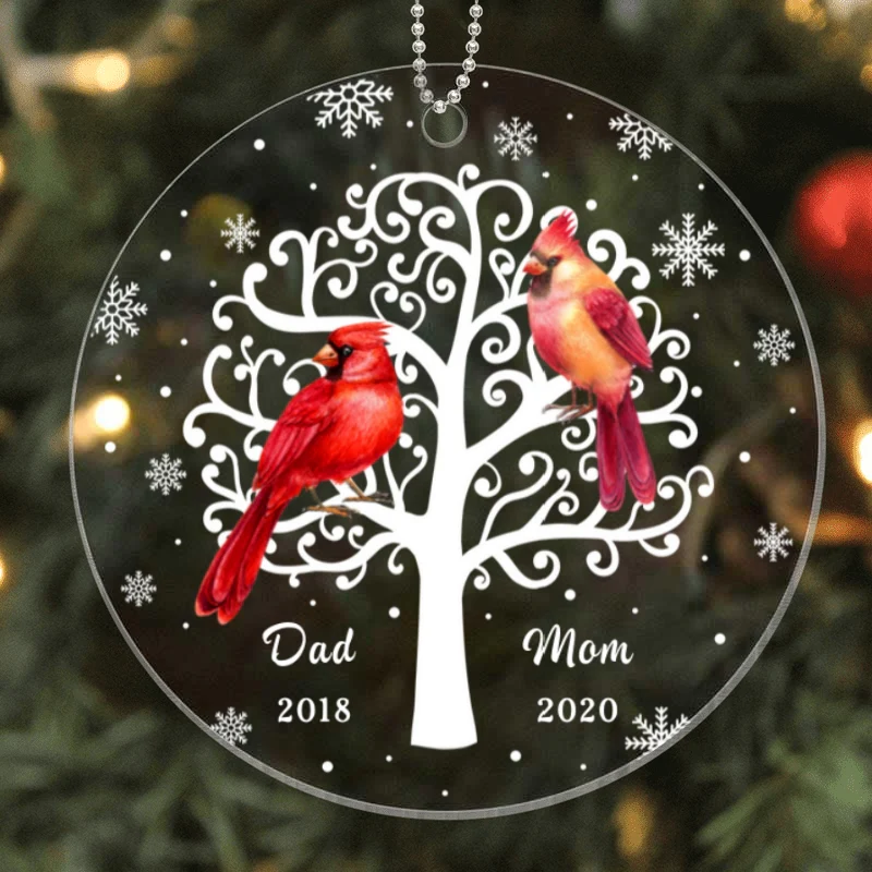 Cardinals Tree Memorial Personalized Acrylic Ornament - Image 2