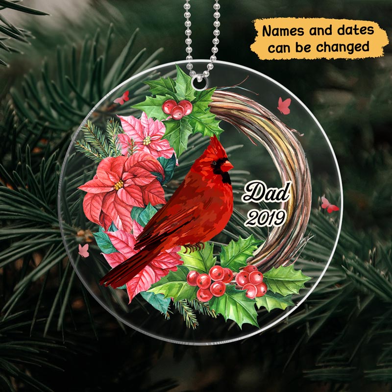 Cardinals Wreath Memorial Personalized Acrylic Ornament - Image 3